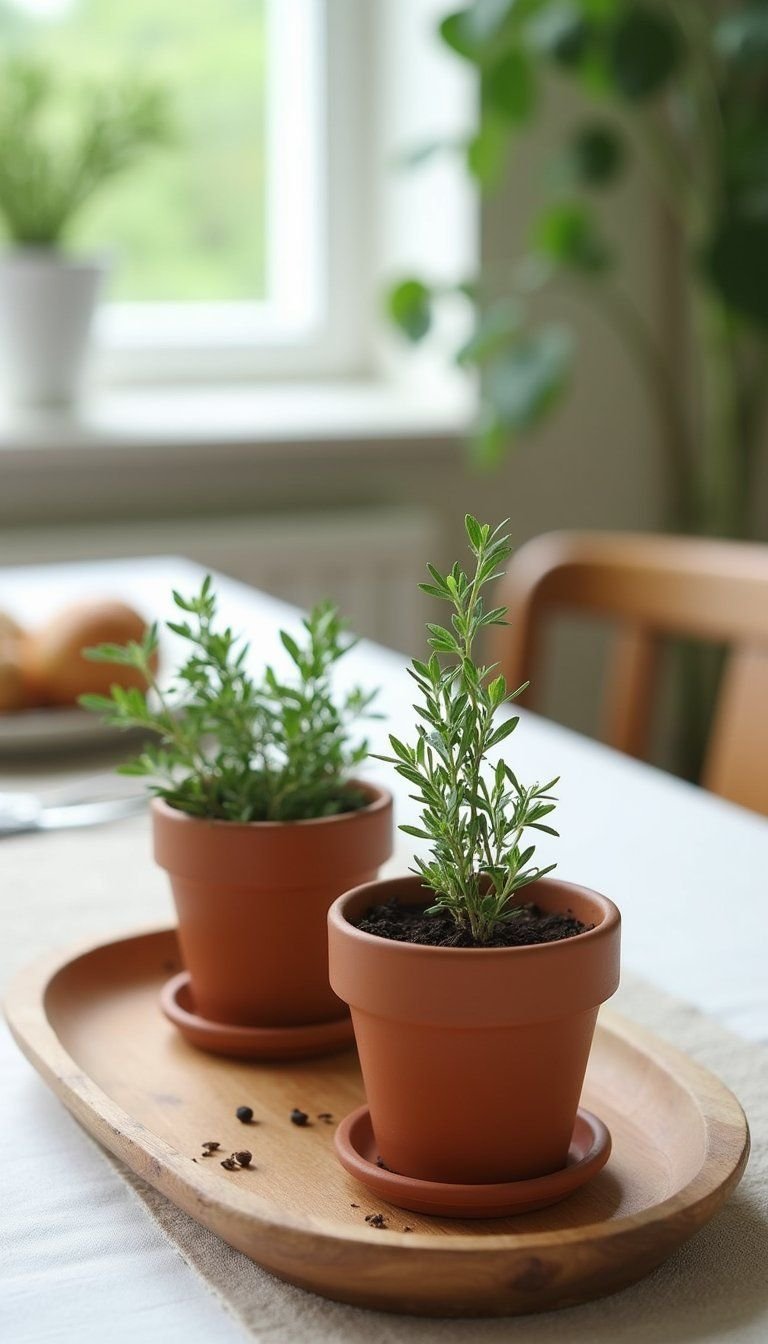 Mini potted herb favors for guests to take home