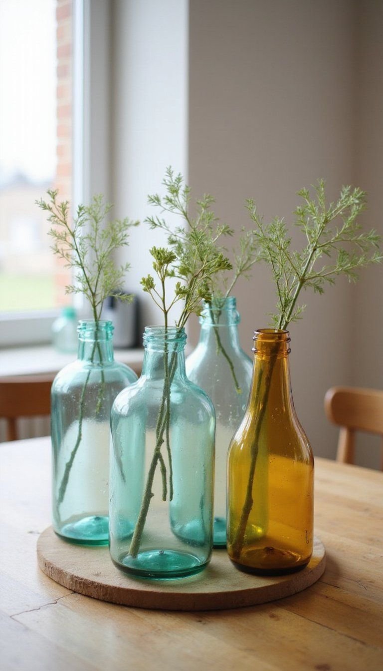 Recycled glass vase collage down the center