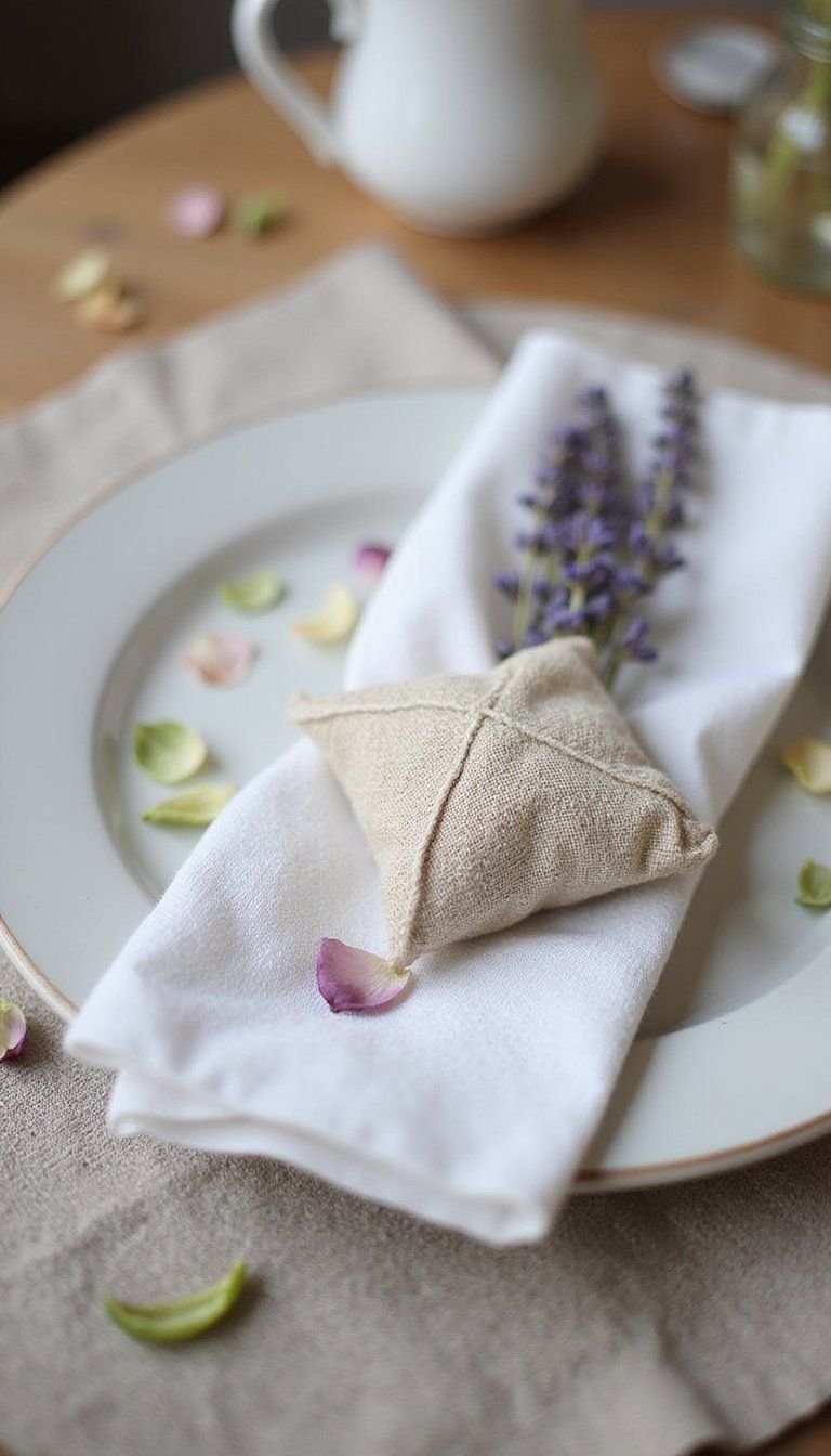 Scented sachets tucked into napkins