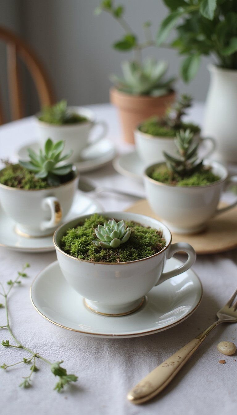 Tea cup terrariums as delicate table accents