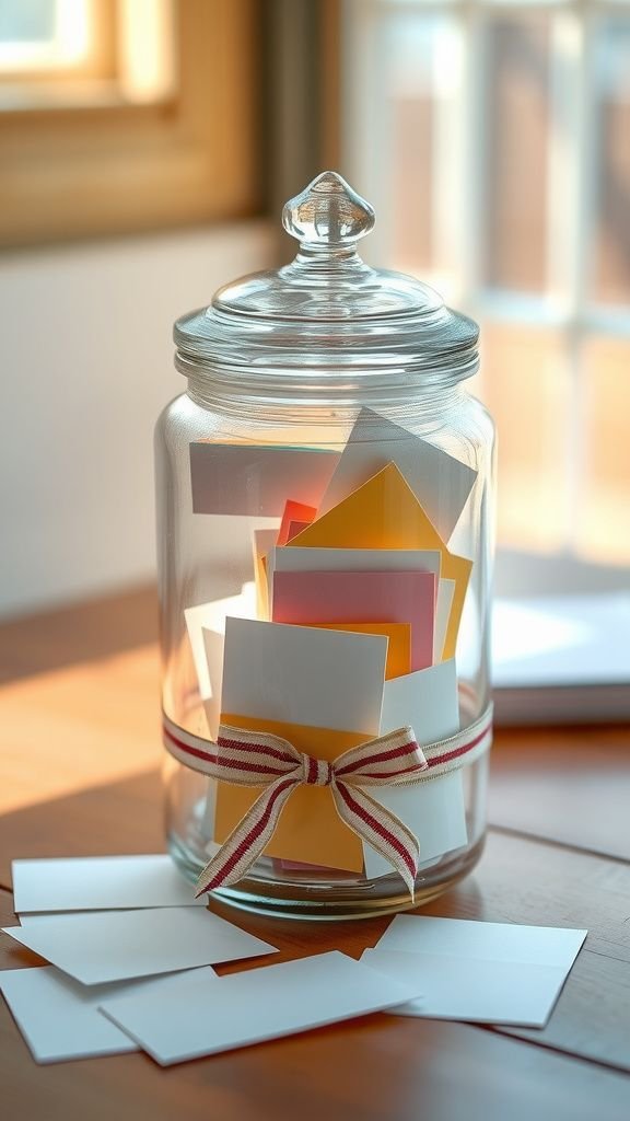 Memory jar overflowing with tiny handwritten notes