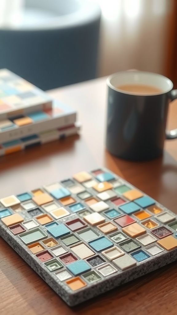 Mosaic tile coaster set with textured grout