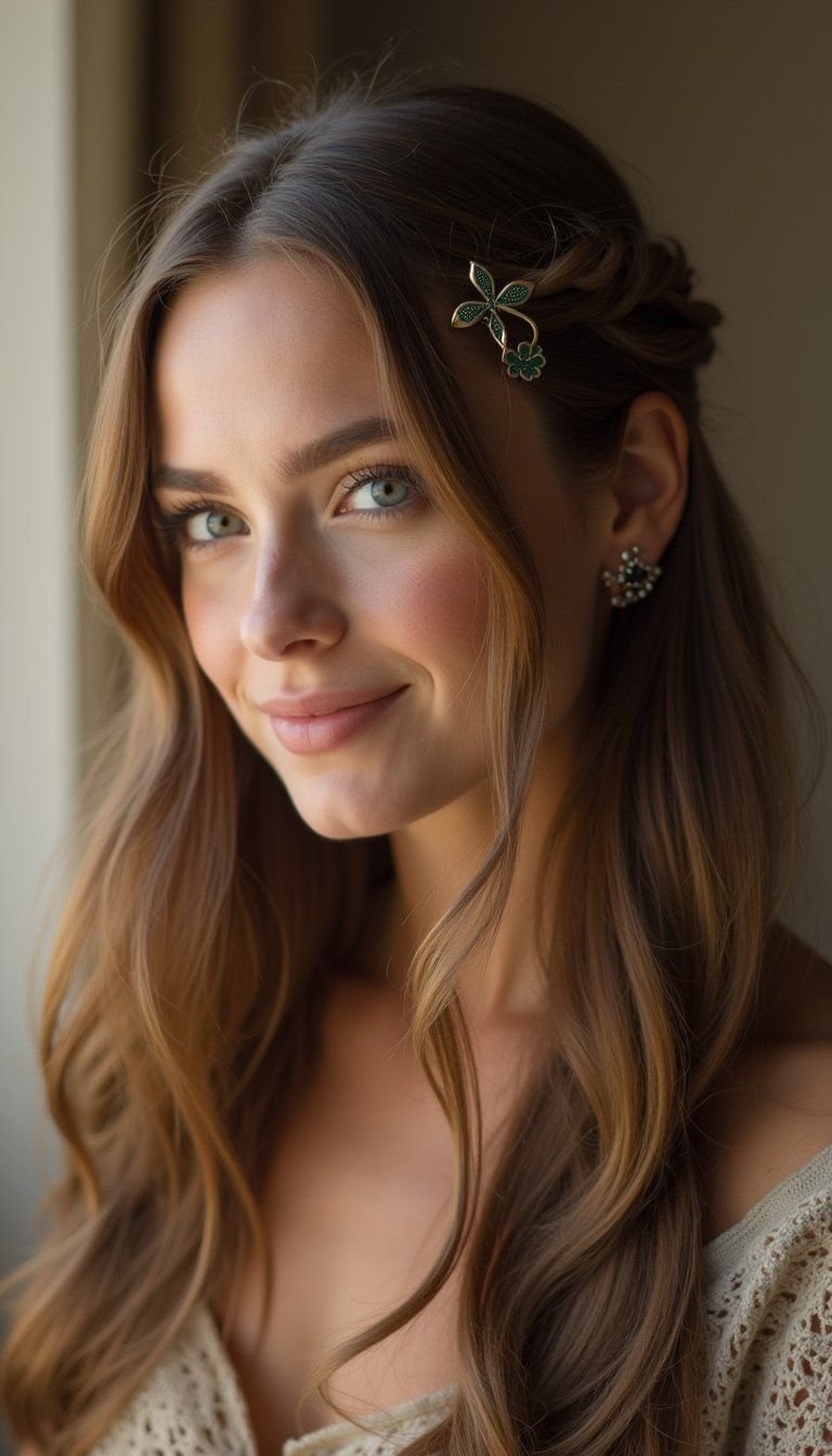 Celtic Knot Half-Up With Clover Accent Pin