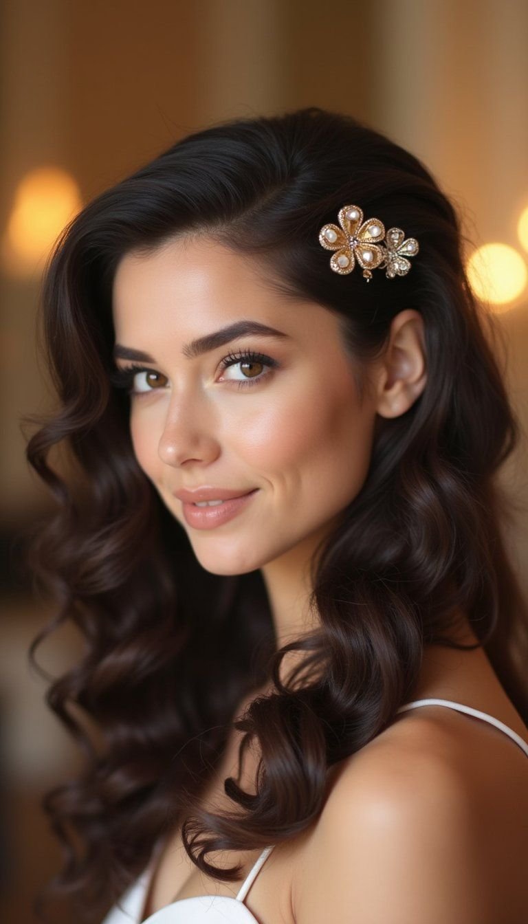 Classic Hollywood Curls Adorned With Clover Bobby Pins