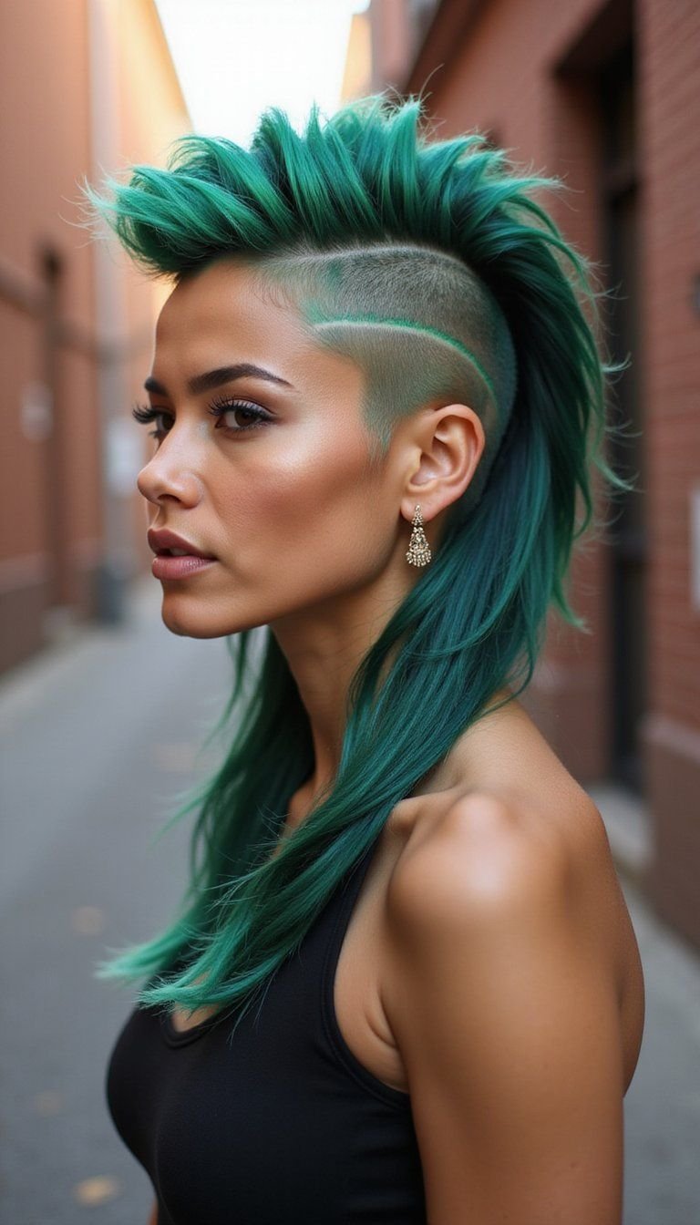 Faux Hawk With Emerald Dye Streaks For Edge