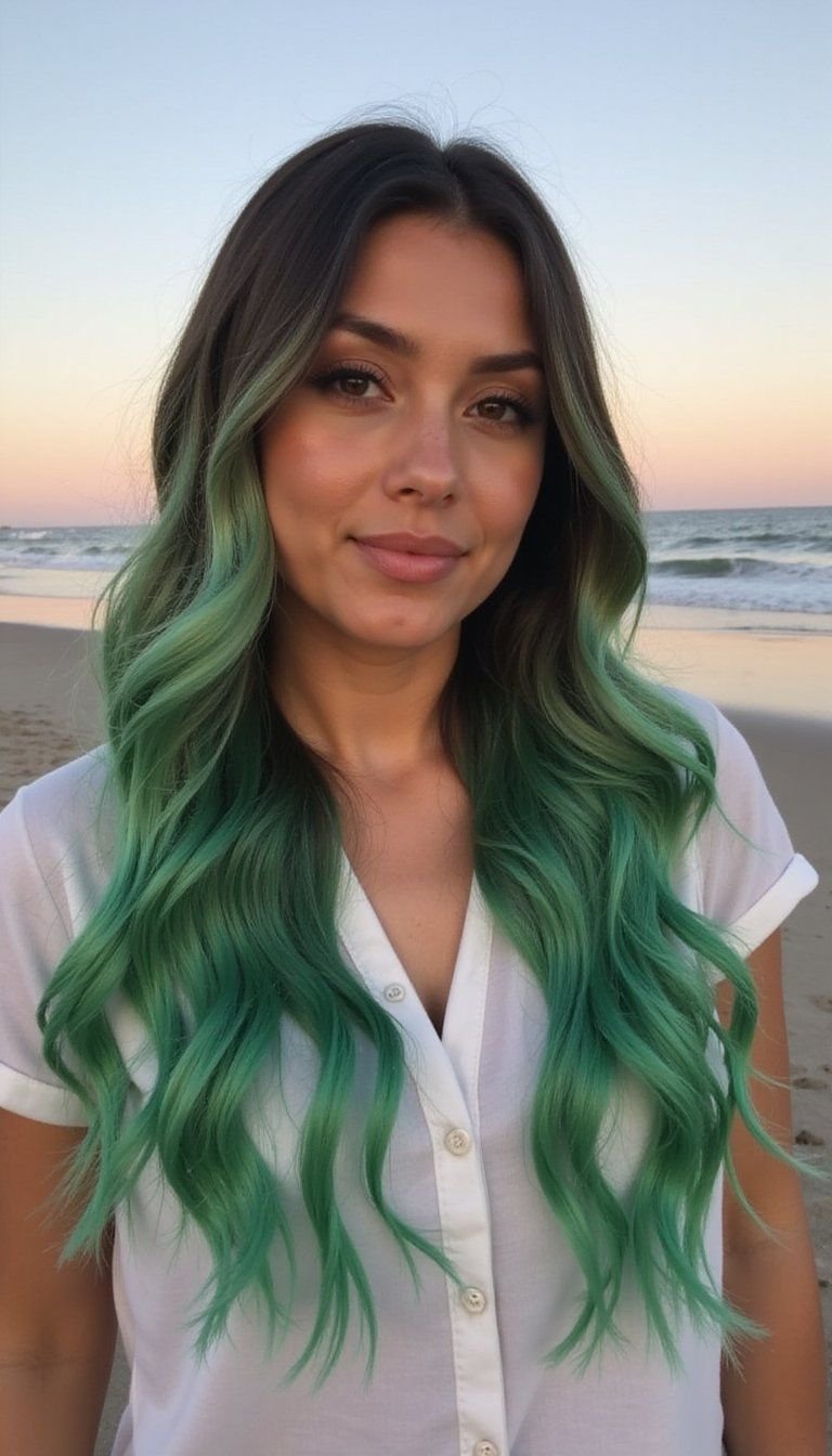 Green Ombre Beach Waves With Temporary Chalk