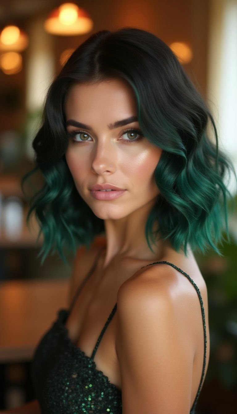 Soft Finger Waves With Subtle Green Highlights