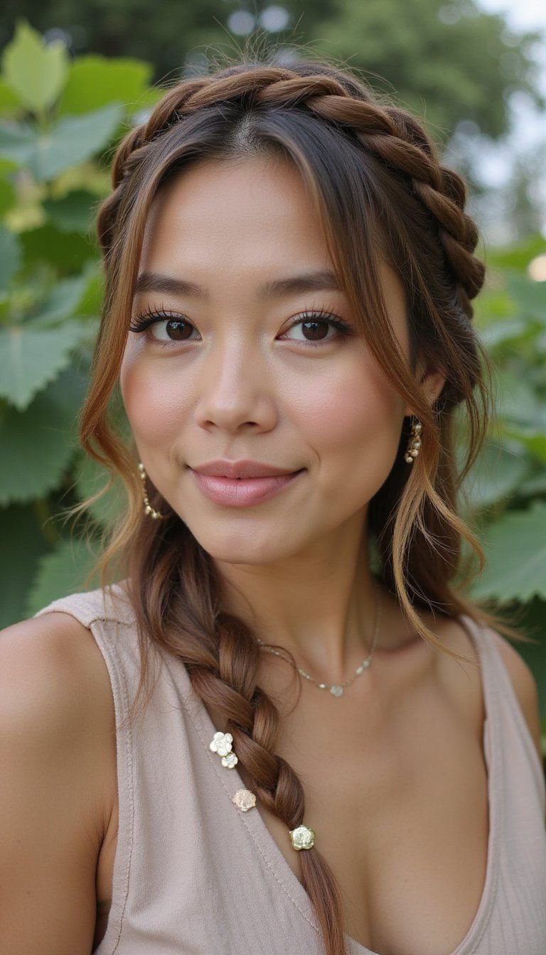 Twisted Halo Braid With Tiny Clover Charms