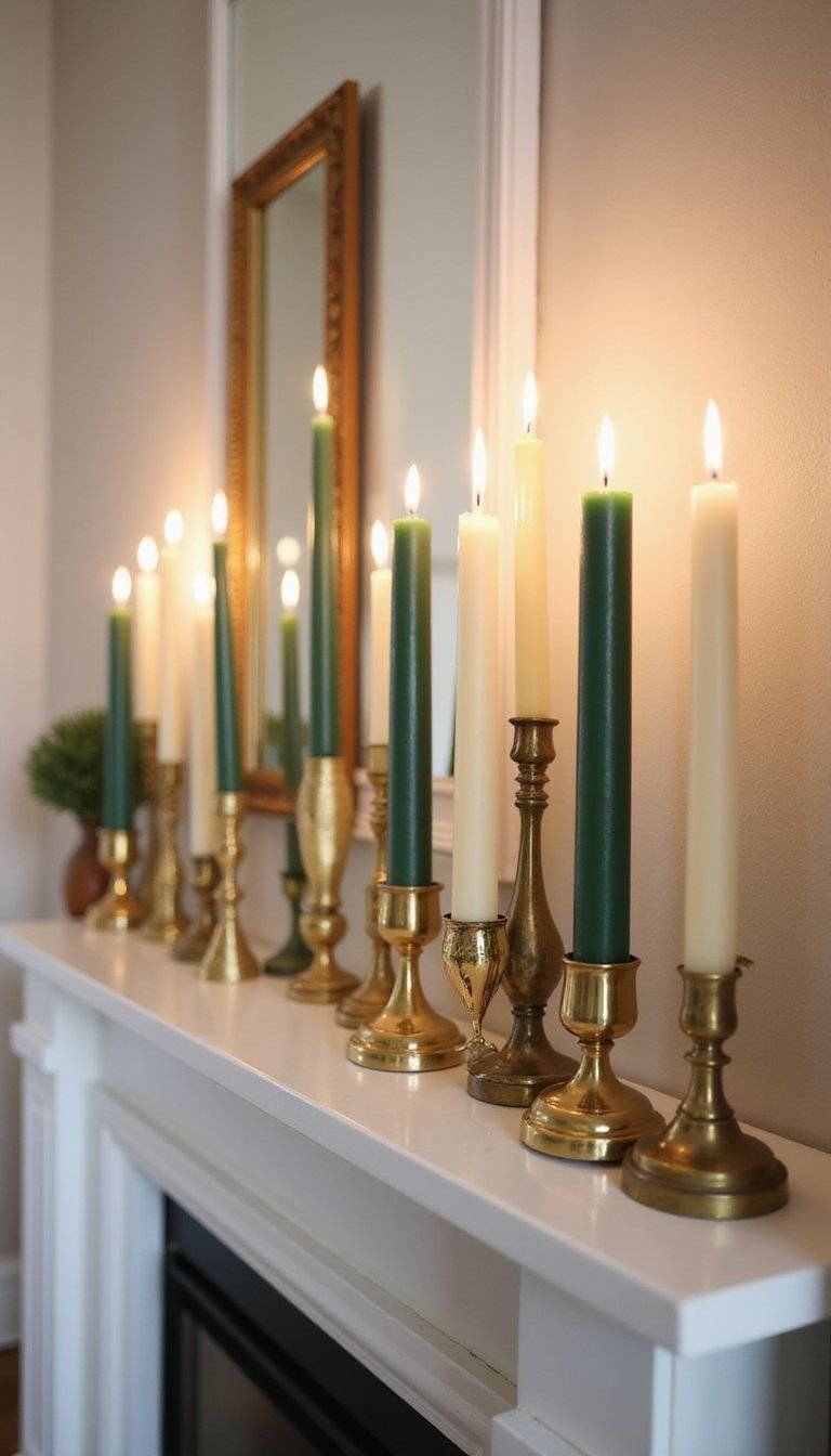 Candles, Brass, and Green Taper Mix