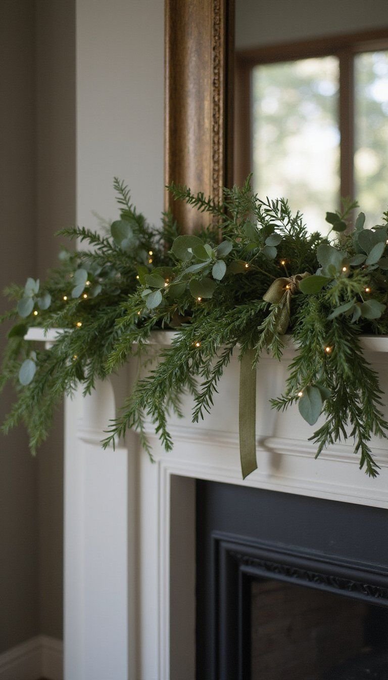 Greenery Swag with Twinkle Lights and Velvet