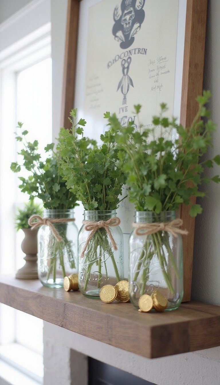 Mason Jar Clusters with Clover Sprigs and Twine