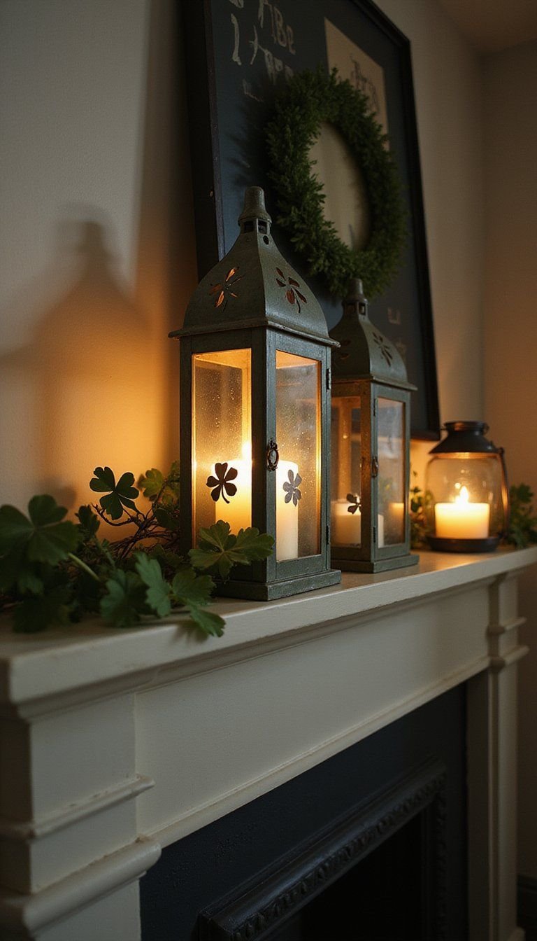 Stenciled Lanterns with Warm Candlelight Glow