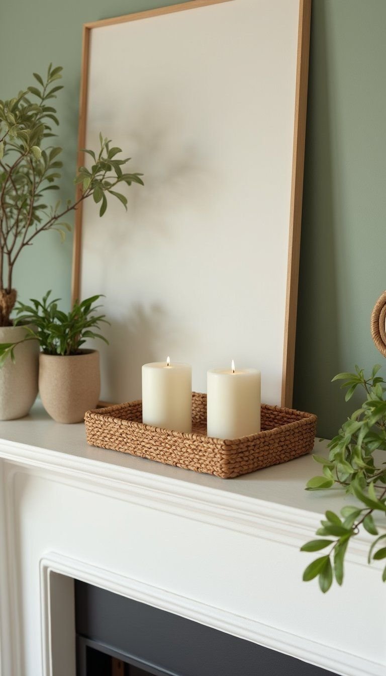Woven Rattan Trays Framed with Green Accents