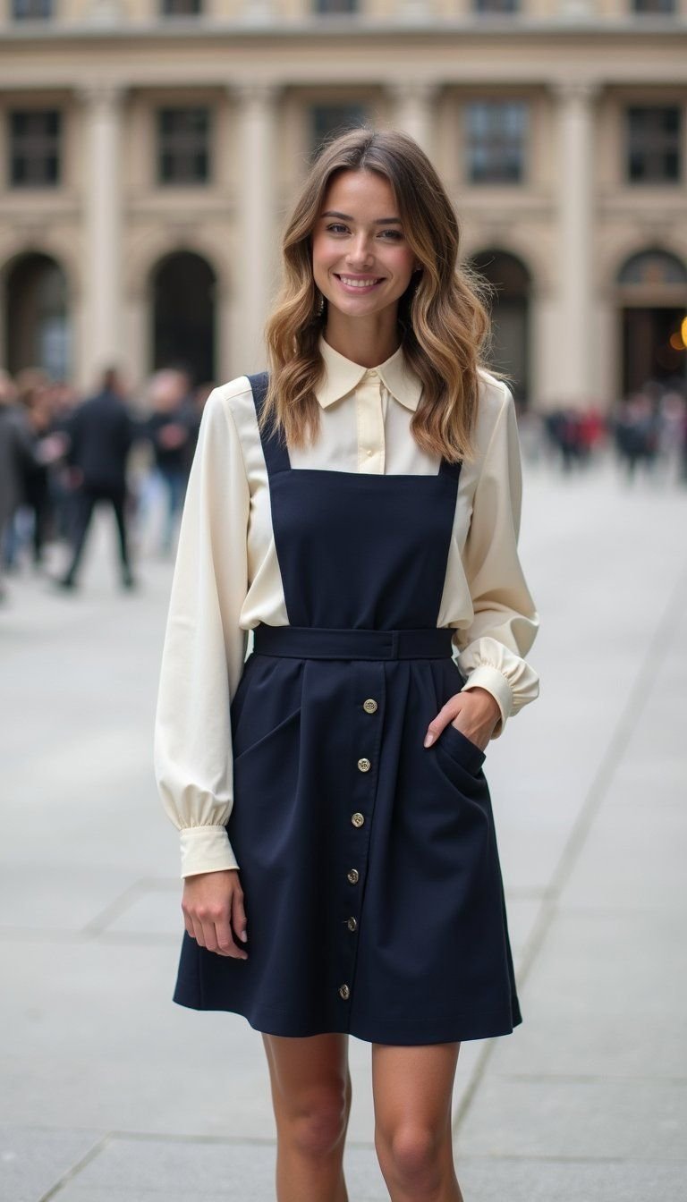 High-Neck Blouse under Pinafore
